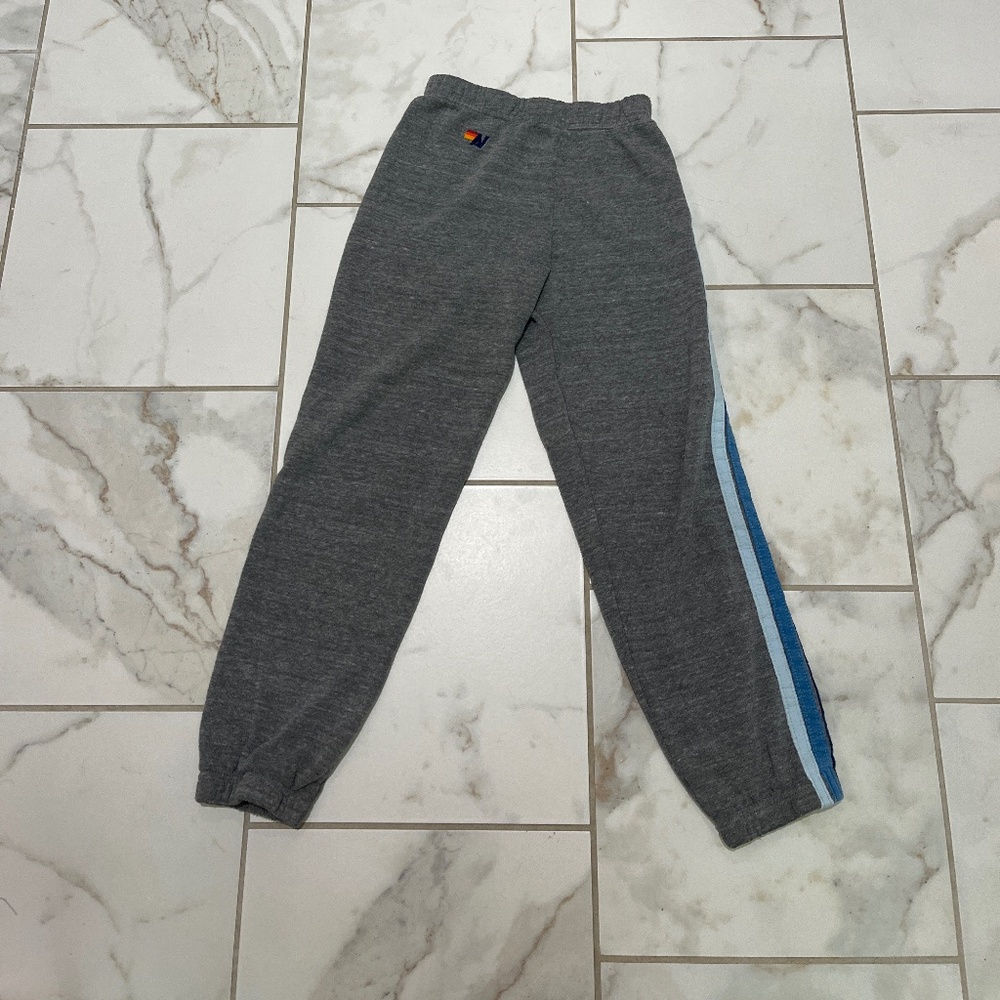 Aviator Nation Kids 5 Stripe Sweatpants Blue and Grey Size 8